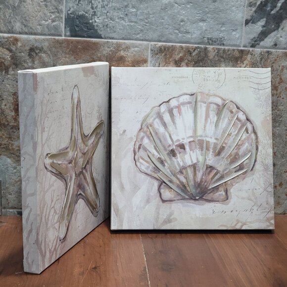 Starfish Scallop Shell Painting Canvas Hanging Wall Art Sea life Beach Decor - Picture 7 of 12